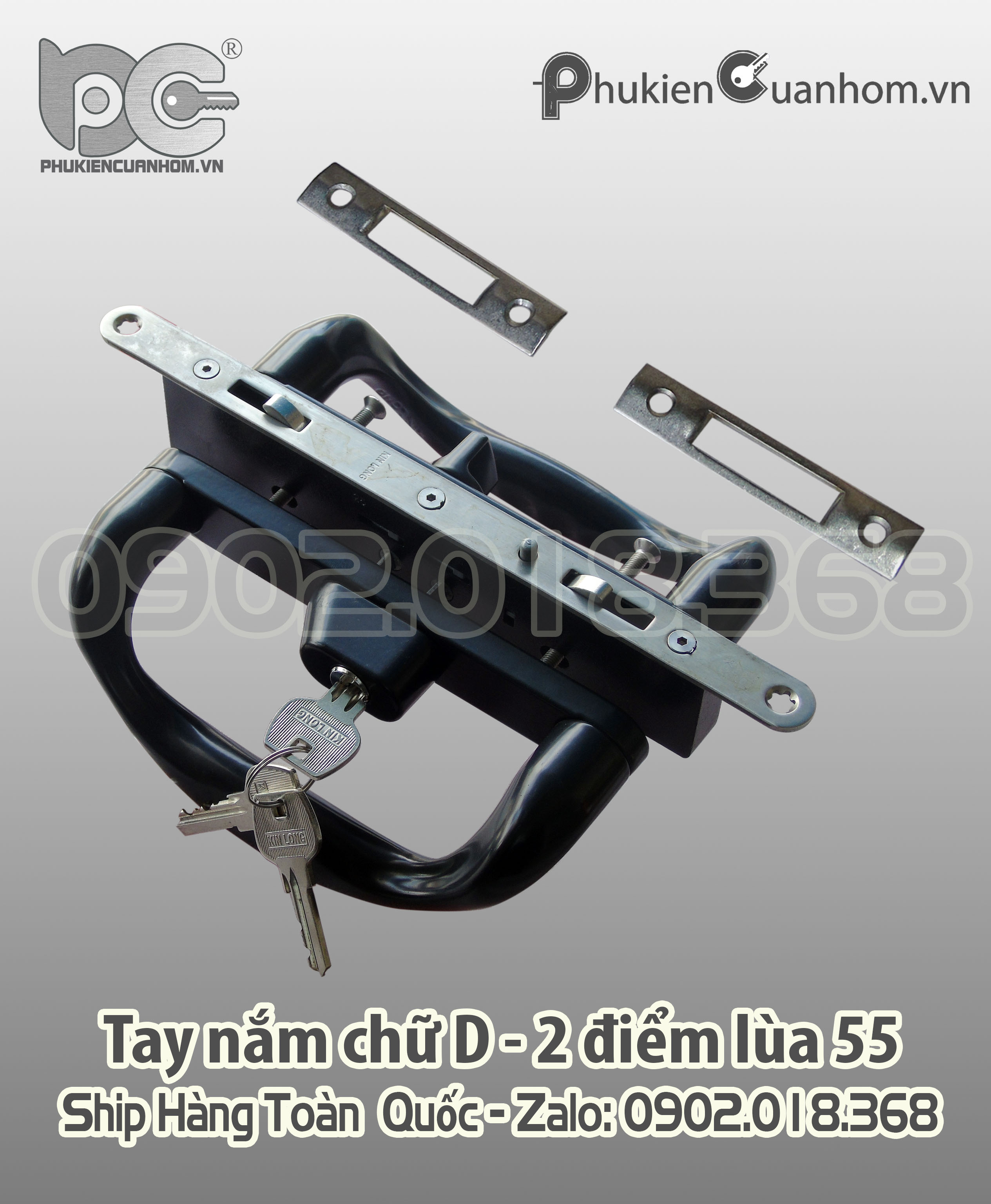 Khóa chữ D cửa lùa có chìa nhôm Xingfa hệ 55 dày 1.4mm