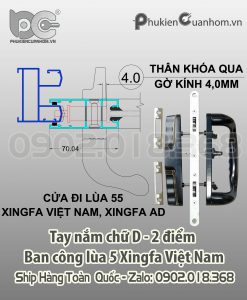 Khóa chữ D cửa lùa ban công nhôm Xingfa Việt Nam hệ 55
