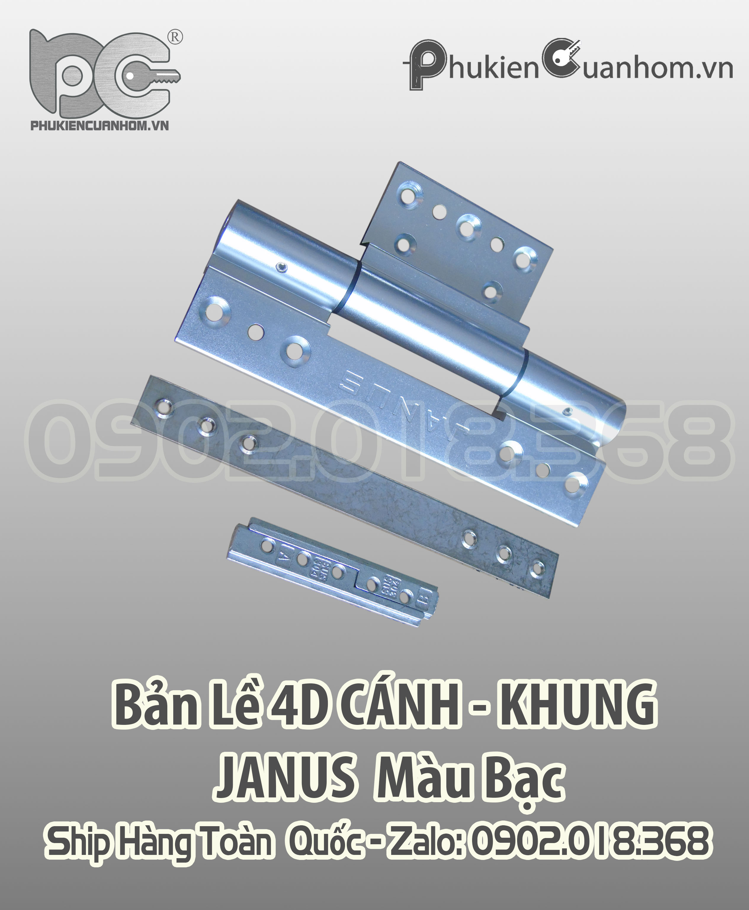 Bản lề 4D cánh khung cao cấp Xingfa 55 hiệu Janus màu bạc 
