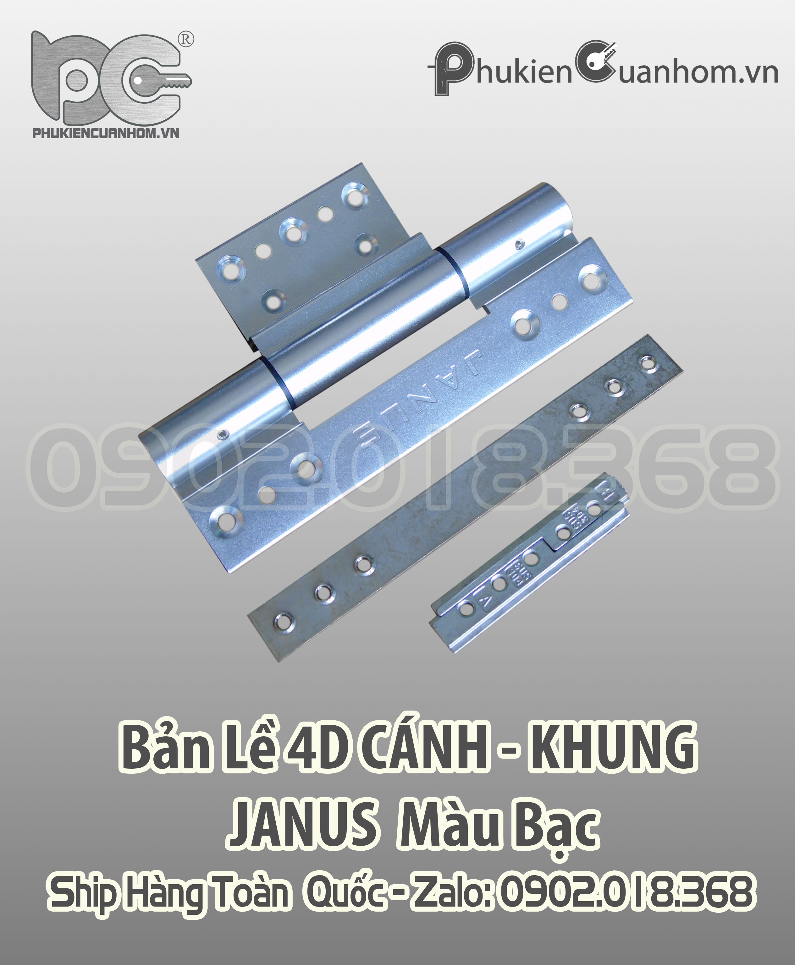 Bản lề 4D cánh khung cao cấp Xingfa 55 hiệu Janus màu bạc