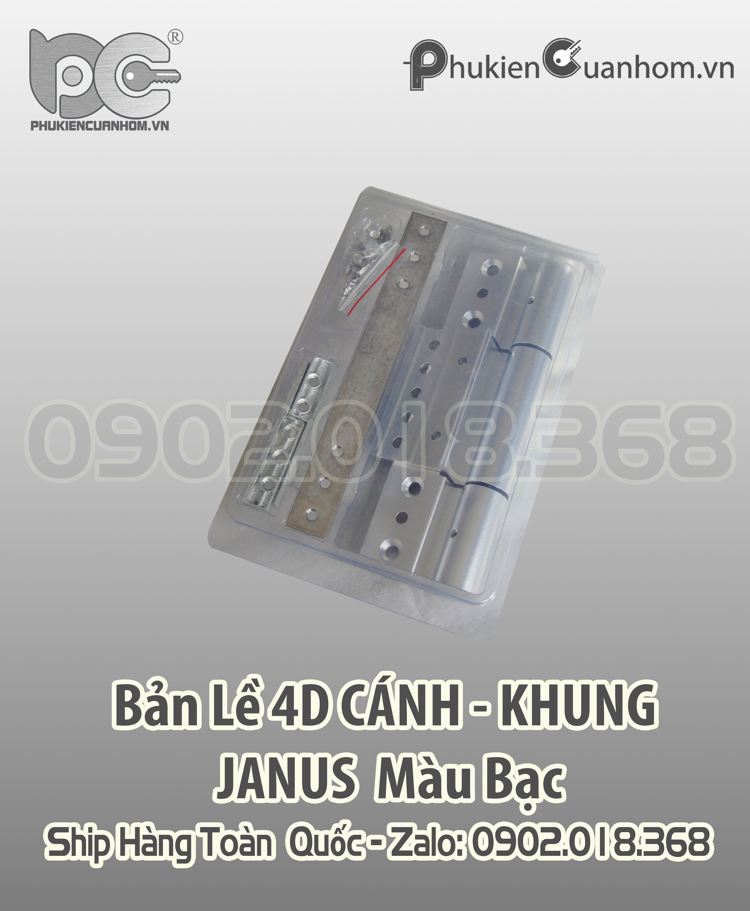 Bản lề 4D cánh khung cao cấp Xingfa 55 hiệu Janus màu bạc 